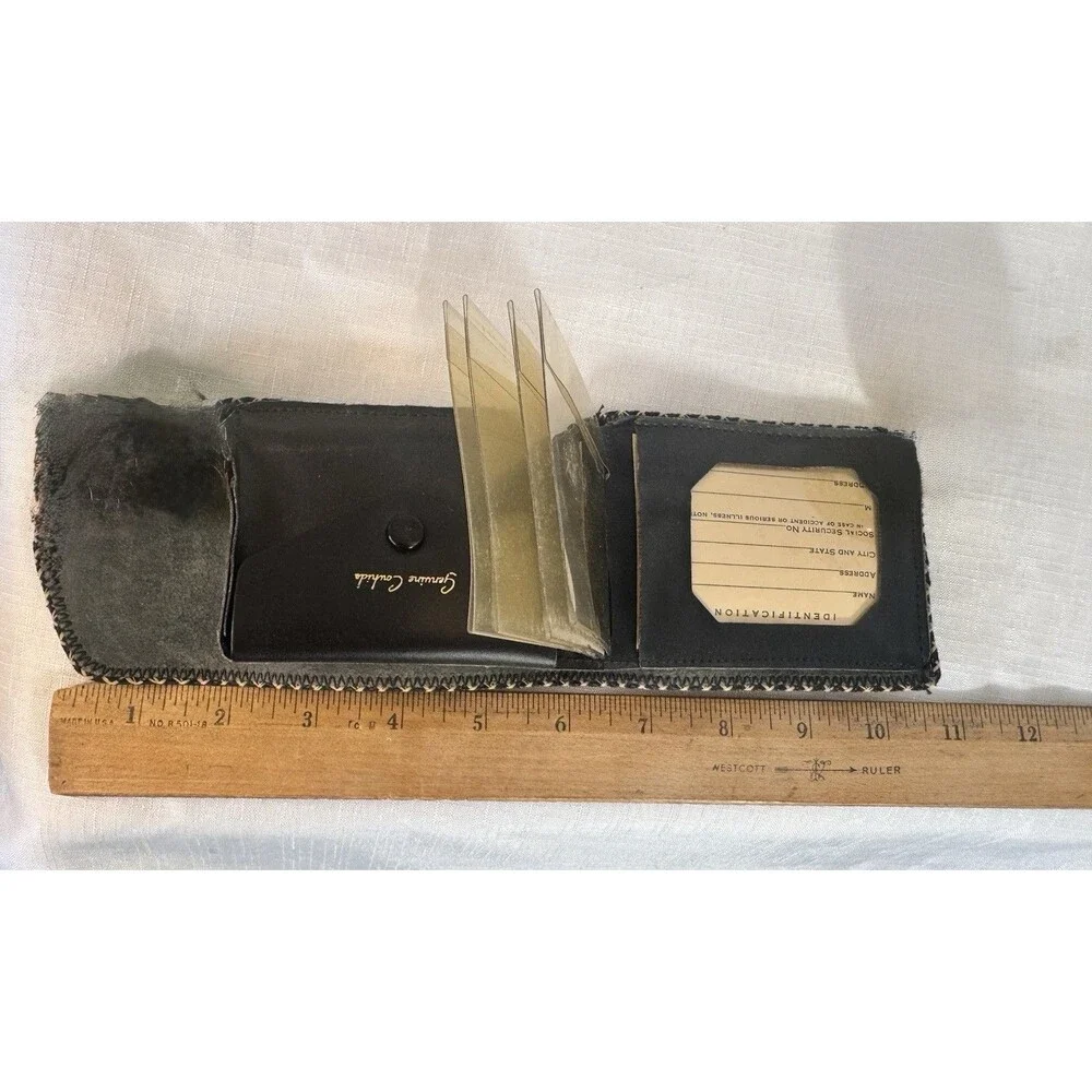 Vintage Western Genuine Cowhide Leather Tri-Fold Wallet Black Art Deco Design